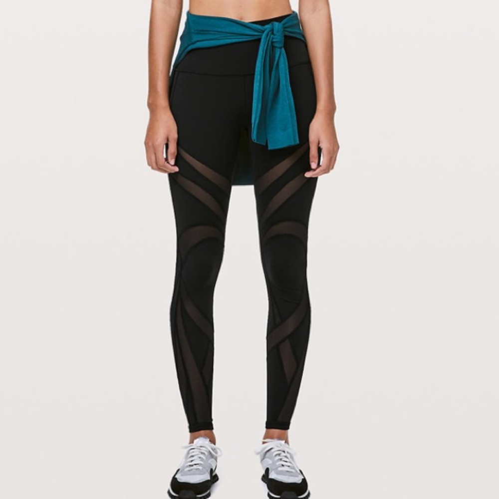 Black lulu Wunder Under Running Tights with Mesh